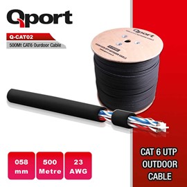 QPort  Q-CAT02 500MT UTP , 0.58MM,CAT6 ,23AWG Outdoor Siyah Network Kablo