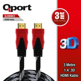 QPORT Q-HDMI3 3MT Ver 1.4 Altın Uçlu HDMI Kablo