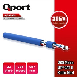 QPORT Q-CAT6 305 MT UTP,CAT6,23AWG,0.57MM  Mavi Network Kablo