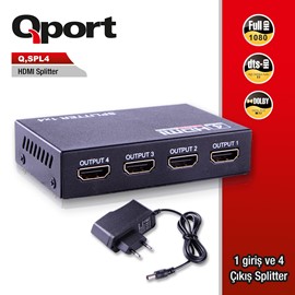 Qport Q-SPL4 Full HD 1 Giriş 4 Çıkışlı HDMI Splitter/Sinyal Çoğaltıcı