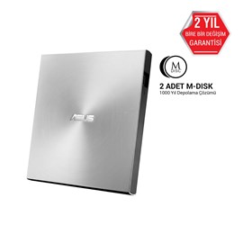 ASUS ZENDRIVE-U7M SDRW-08U7M-U HARİCİ İNCE DVD YAZICI, M-DİSC, 2 ADET M-DISC DVD HEDİYELİ, GÜMÜŞ