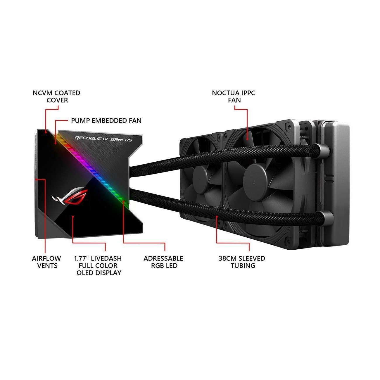 ASUS ROG RYUJIN 240 OLED AURA SYNC RGB 2X NOCTUA İPPC 2000 PWM 120MM FAN  SIVI İşlemci Soğutucusu