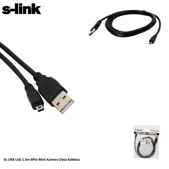 S-Link SL-UK8 USB 1.5m 8Pin Mini Kamera Data Kablo