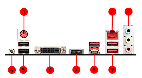 MSI B450M GAMING PLUS arka panel bağlantı noktaları