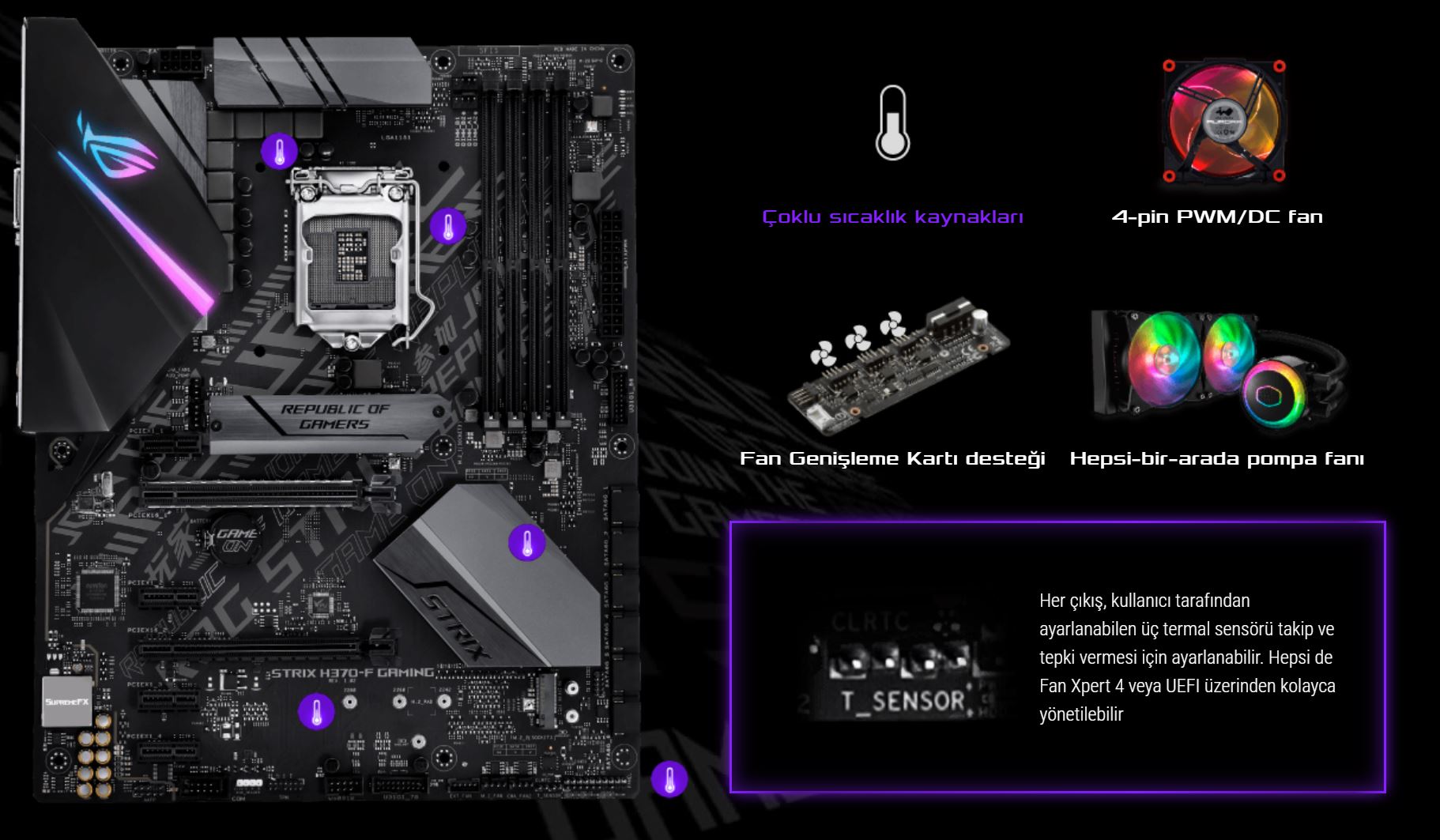 Asus ROG Strix Intel H370 F Gaming Lga1151p 8 DDR4 2666Mhz DVI HDMI GLAN M.2 Sata USB3.1 Anakart
