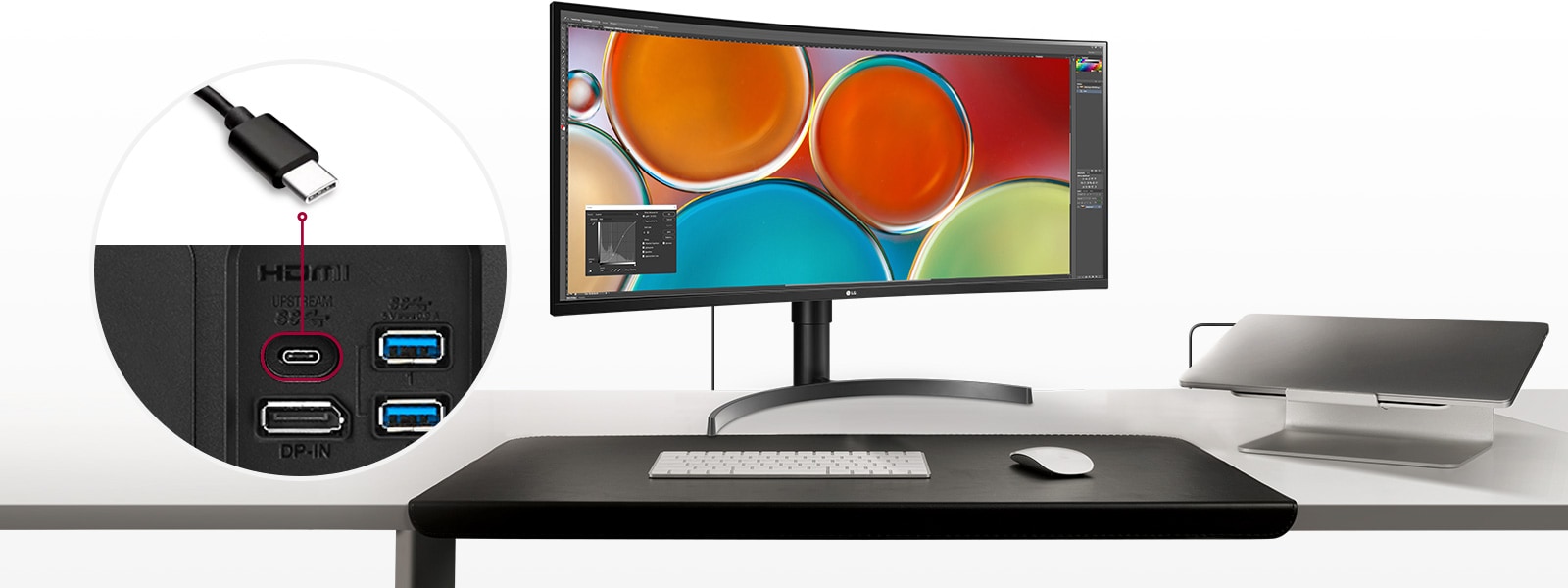 USB Type-C™ desteği, tek kabloyla bağlanan Mac cihazlarıyla uyumludur.