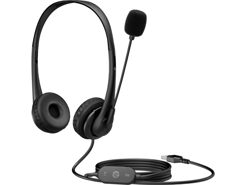 21C2 - HP Stereo USB Headset G2 Shadow Black Coreset Front Left Bottom Up