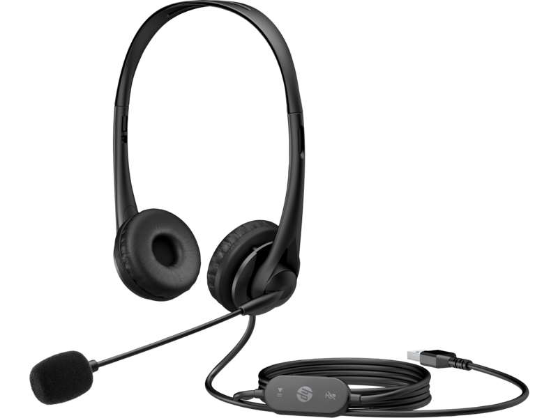 21C2 - HP Stereo USB Headset G2 Shadow Black Coreset Front Left Boom Down