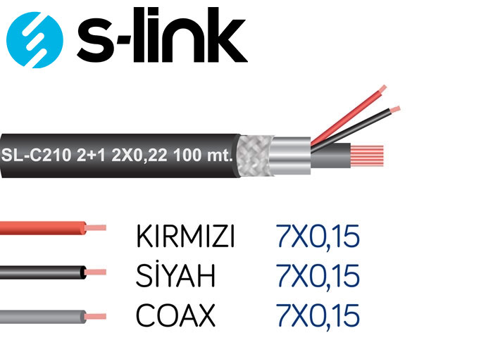 S-link SL-C210 2+1 Folyolu 100M CCTV Kablo