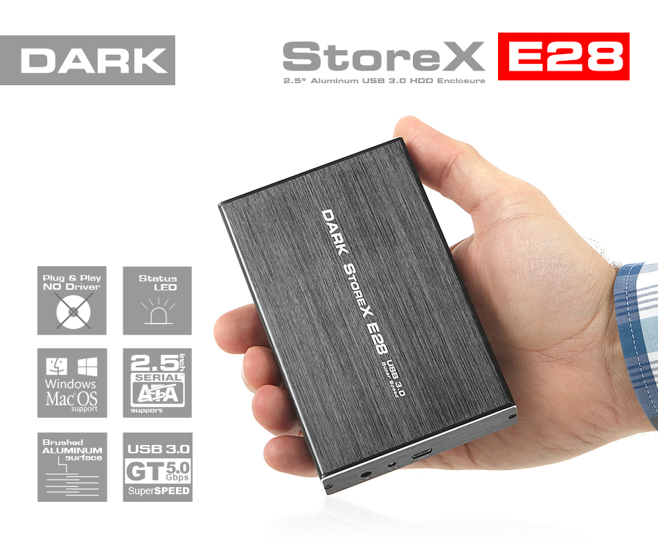 Dark Storex E28 2.5 15mm Destekli Sata Usb 3.0 Alüminyum Harddisk.